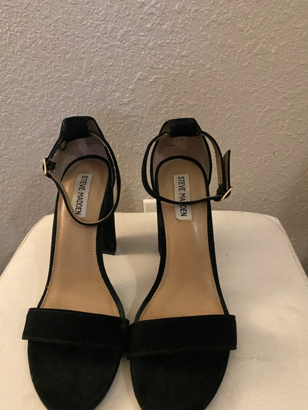 Steve Madden Black Suede Ankle-Strap Block Heels